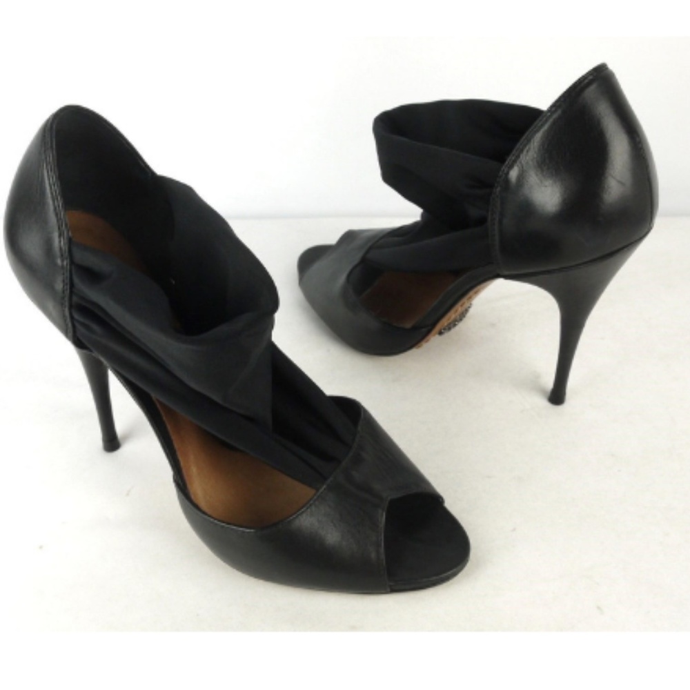Quality Schutz Black Leather Mesh Peep Toe Heel 6